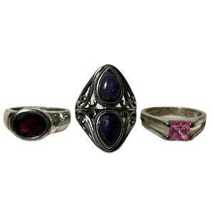3pc Sterling Silver and Gemstone Rings Sz5.5-6